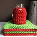 Ręcznie robiony Sweterek na świecę ze sznurka bawełnianego 370 czerwony